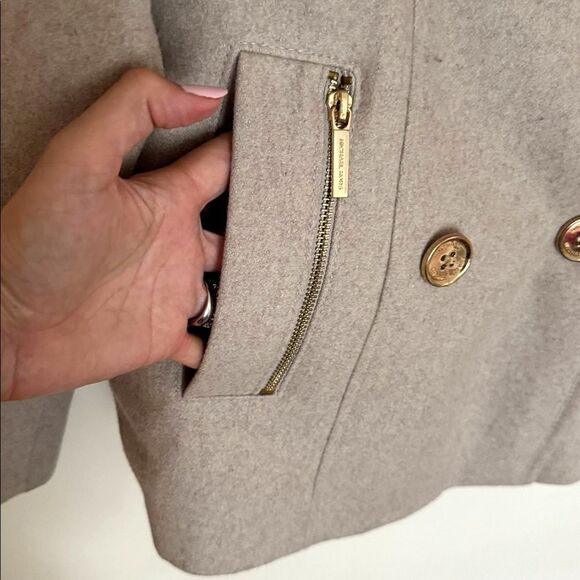 Michael Kors Women Light Tan Pea Coat with Gold Buttons Double Breasted Small - Picture 7 of 7